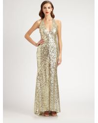badgley mischka gold sequin gown