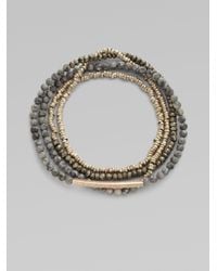 Sydney Evan | Gray Diamond Accented 14k Gold Bar Beaded Bracelet | Lyst