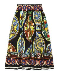 Dolce & Gabbana Floralprint Woolsilk Aline Skirt in Nude (Blue) - Lyst
