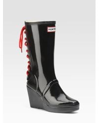 HUNTER | Black Glossy Rubber Wedge Rain Boots | Lyst