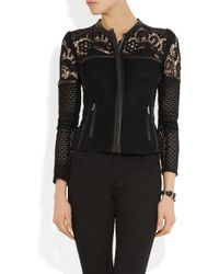 IRO Lewis Leather Trimmed Crochet Knit Cotton Jacket in Black - Lyst