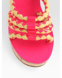Tory Burch | Pink Petra Patent Leather & Cotton Wedge Sandals | Lyst