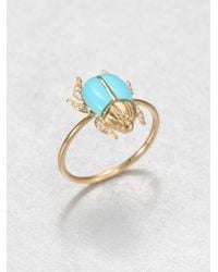 Diane Kordas | Metallic Turquoise, Diamond & 18k Yellow Gold Beetle Ring | Lyst