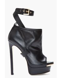 DSquared² Black Leather Buckled Peep Toe Biker Boots - Lyst
