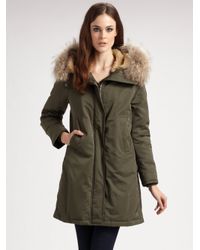 Theory Fur-trimmed Hooded Parka in Green | Lyst