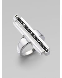 Elizabeth and James | Metallic Black Sapphire Sterling Silver Deco Vertical Bar Ring | Lyst