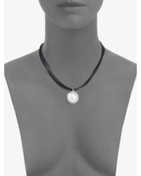 Majorica | Black White Baroque Pearl Leather and Sterling Silver Necklace | Lyst
