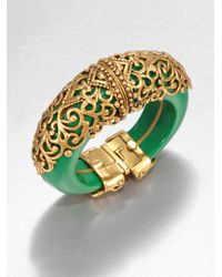 Oscar de la Renta | Green Filigreeencrusted Cuff Bracelet | Lyst