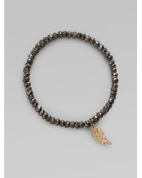 Sydney Evan | Black Diamond Pyrite 14k Yellow Gold Angels Wing Bracelet | Lyst