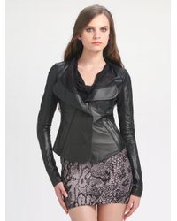 BCBGMAXAZRIA Perforated Leather Jacket in Black | Lyst