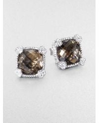 Judith Ripka | Brown La Petite Smoky Quartz, White Sapphire & Sterling Silver Cushion Stud Earrings | Lyst