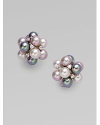 Majorica | Metallic 8mm Round Champagne Nuage Grey and White Pearl Cluster Earrings | Lyst