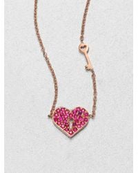 Sydney Evan | Pink Ruby & 14k Rose Gold Heart Key Pendant Necklace | Lyst