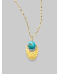 Gurhan | Blue Turquoise 24k Gold Crescent Pendant Necklace | Lyst