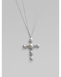 Majorica | 12mm White Pearl Cross Necklace | Lyst