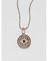 Sydney Evan | Metallic Diamond & 14k Gold Small Evil Eye Medallion Pendant Necklace | Lyst