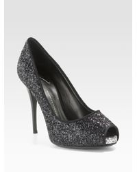 Giuseppe Zanotti | Black Glitter Peep-toe Pumps | Lyst