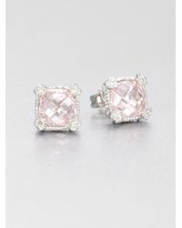 Judith Ripka | Metallic La Petite Pink Crystal & Sterling Silver Cushion Stud Earrings | Lyst