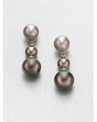 Majorica | Metallic Aubergine Nuage and Tahitian Pearl and Sterling Silver Earrings | Lyst