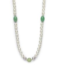 Majorica | White Round Pearl Jade Green Quartz Sterling Silver Long Strand Necklace | Lyst