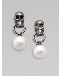 Delfina Delettrez | Metallic Sterling Silver Skull Pearl Earrings | Lyst
