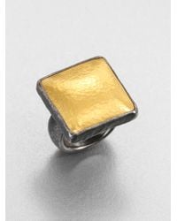 Gurhan | Metallic Amulet 24k Yellow Gold & Blackened Sterling Silver Square Ring | Lyst