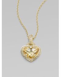Judith Ripka | Metallic Diamond Accented 14k Gold Crystal Heart Pendant Necklace | Lyst