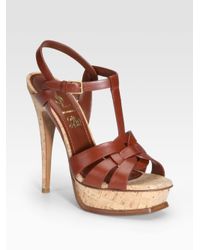 Saint Laurent | Brown Tribute Cork Platform Sandals | Lyst