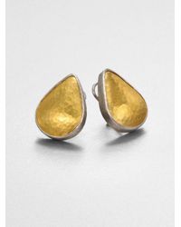 Gurhan | Metallic 24k Yellow Gold & Sterling Silver Teardrop Button Earrings | Lyst