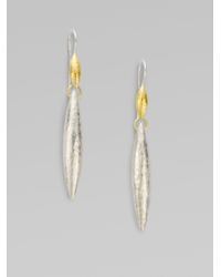 Gurhan | Metallic Curve 24k Yellow Gold & Sterling Silver Long Wheat Drop Earrings | Lyst