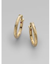 Roberto Coin | Metallic 18k Yellow Gold Hammered Hoop Earrings/1¼ | Lyst