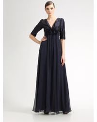 Teri Jon | Blue Empire Silk Chiffon Gown | Lyst