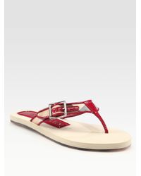 Burberry | Red Patent Leather-Trimmed Check Thong Flip Flops | Lyst