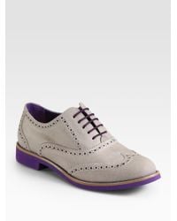 Cole Haan | Gray Alisa Suede Bicolor Wingtip Oxfords | Lyst
