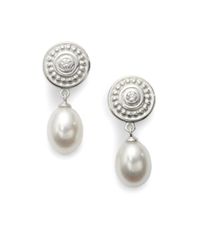Slane | Metallic 8mm Oval Freshwater Pearl Diamond Earrings | Lyst