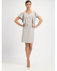 St. John | Gray Crepe Flutter Dress | Lyst