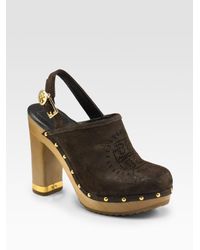 Tory Burch | Brown Brayden Suede Slingback Clogs | Lyst