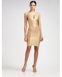 Hervé Léger | Metallic Foil Print Bandage Dress | Lyst