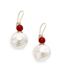 Majorica | Metallic 15mm White Coin Pearl Drop Earrings | Lyst