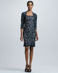 Tadashi Shoji - Blue Filigree Embroidered Lace Cocktail Dress - Lyst