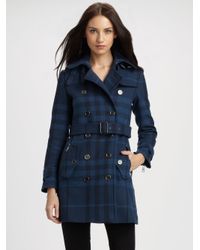 Burberry Brit | Blue Plaid Wool-blend Coat | Lyst