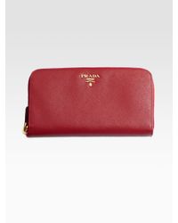 Prada | Red Saffiano Metal Oro Wallet | Lyst