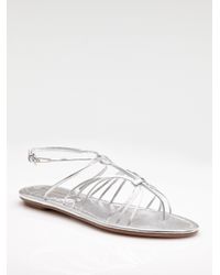Prada | Metallic Leather Flat Sandals | Lyst