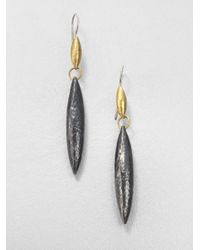 Gurhan | Metallic Wheat 24k Yellow Gold & Blackened Sterling Silver Linear Drop Earrings | Lyst