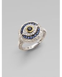 Judith Ripka | Metallic Black, White And Blue Sapphire Sterling Silver Evil Eye Ring | Lyst
