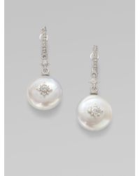 Judith Ripka | Aspen White Coin Pearl, White Sapphire & Sterling Silver Drop Earrings | Lyst