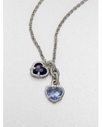 Judith Ripka | La Petite Blue Quartz, Corundum & Sterling Silver Twin Heart Pendant Necklace | Lyst