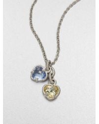 Judith Ripka | Metallic La Petite Blue Quartz, Canary Crystal & Sterling Silver Twin Heart Pendant Necklace | Lyst