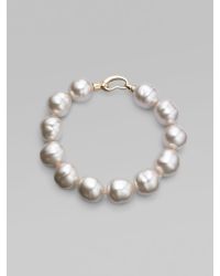 Majorica | Metallic 14mm White Baroque Pearl Strand Bracelet | Lyst