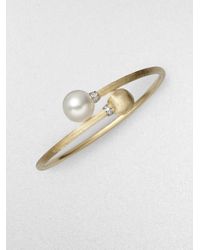 Marco Bicego | Africa White Pearl, Diamond & 18k Yellow Gold Bypass Bracelet | Lyst